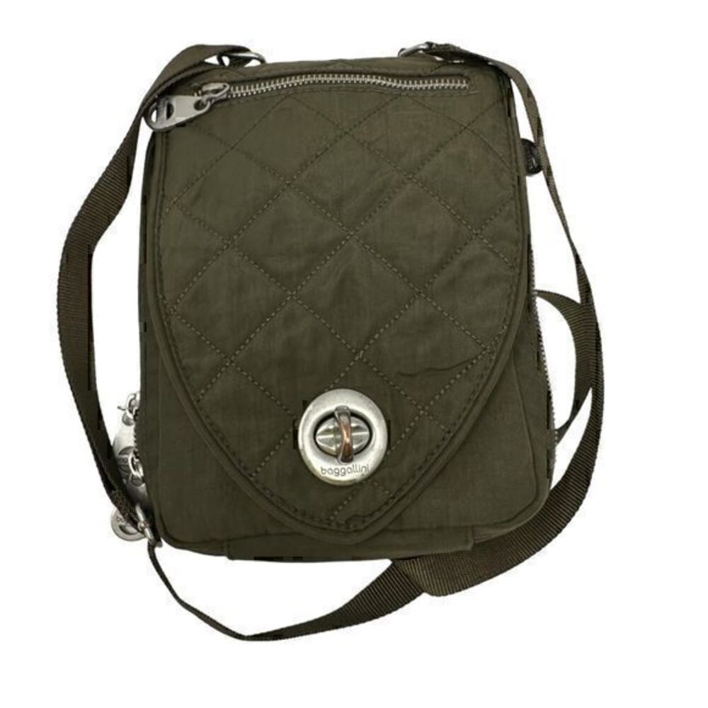 Baggallini Geneva Quilted Green and Orange Nylon Waterproof Crossbody Travel Bag